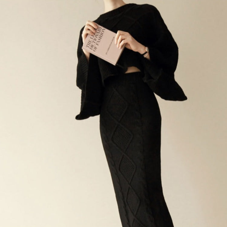 Korean Style Autumn Winter Knit Sweater Dress Set