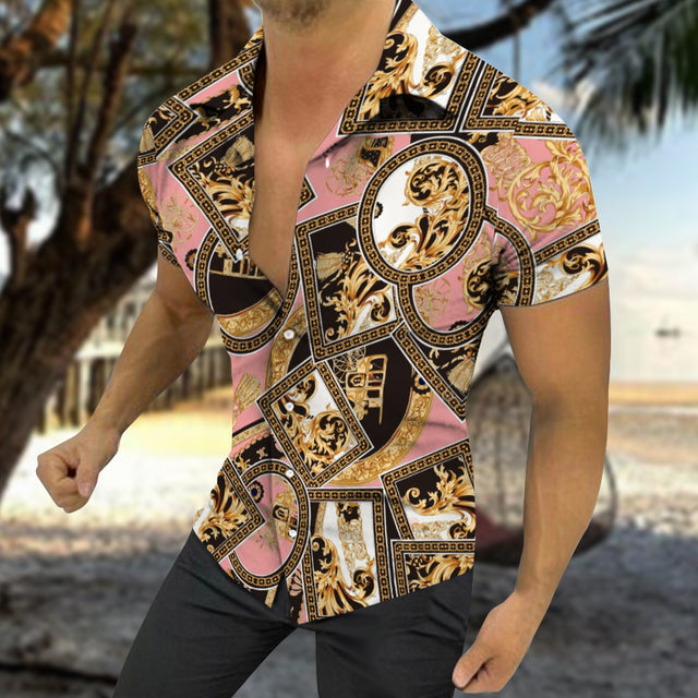 Men's Casual Summer Hawaiian Print Short Sleeve Shirt