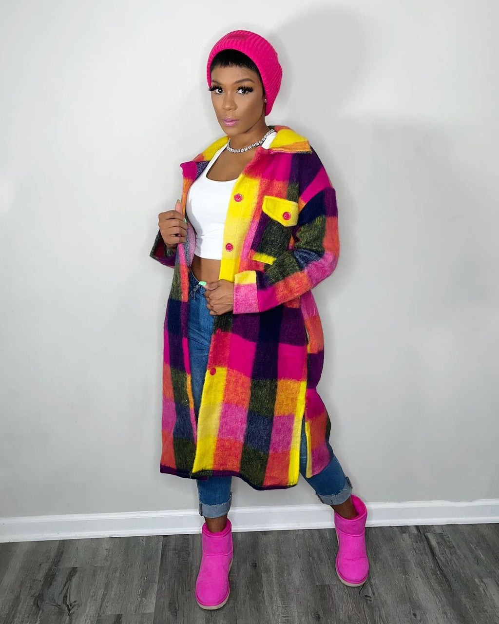 Color Block Long Coat for Women - Fashionable Winter Style