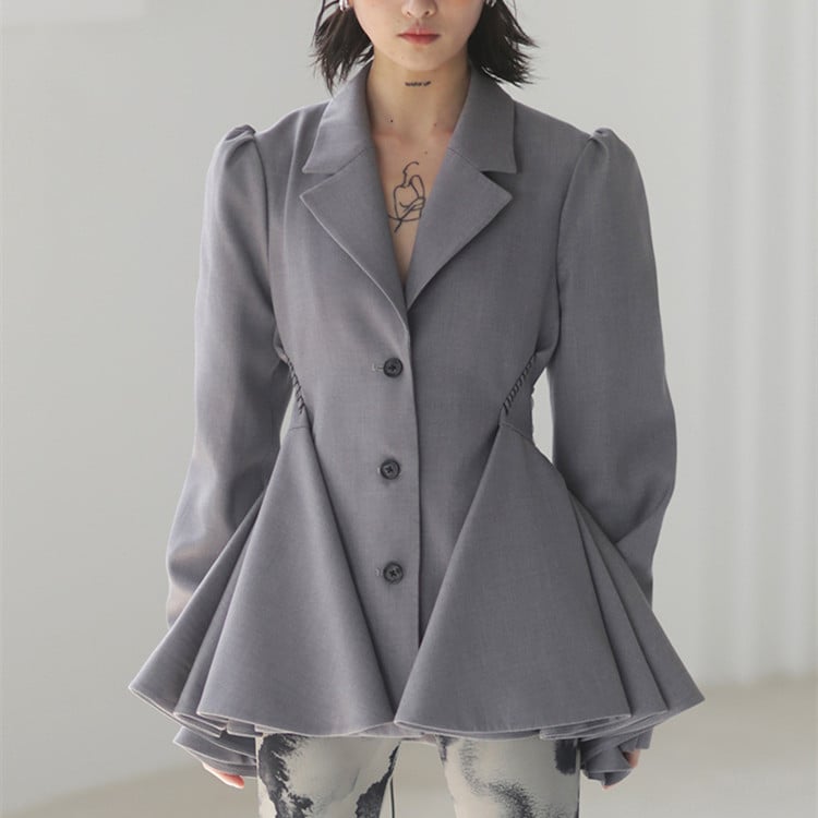 Backless Women's Slim Coat with Lotus Leaf Hem