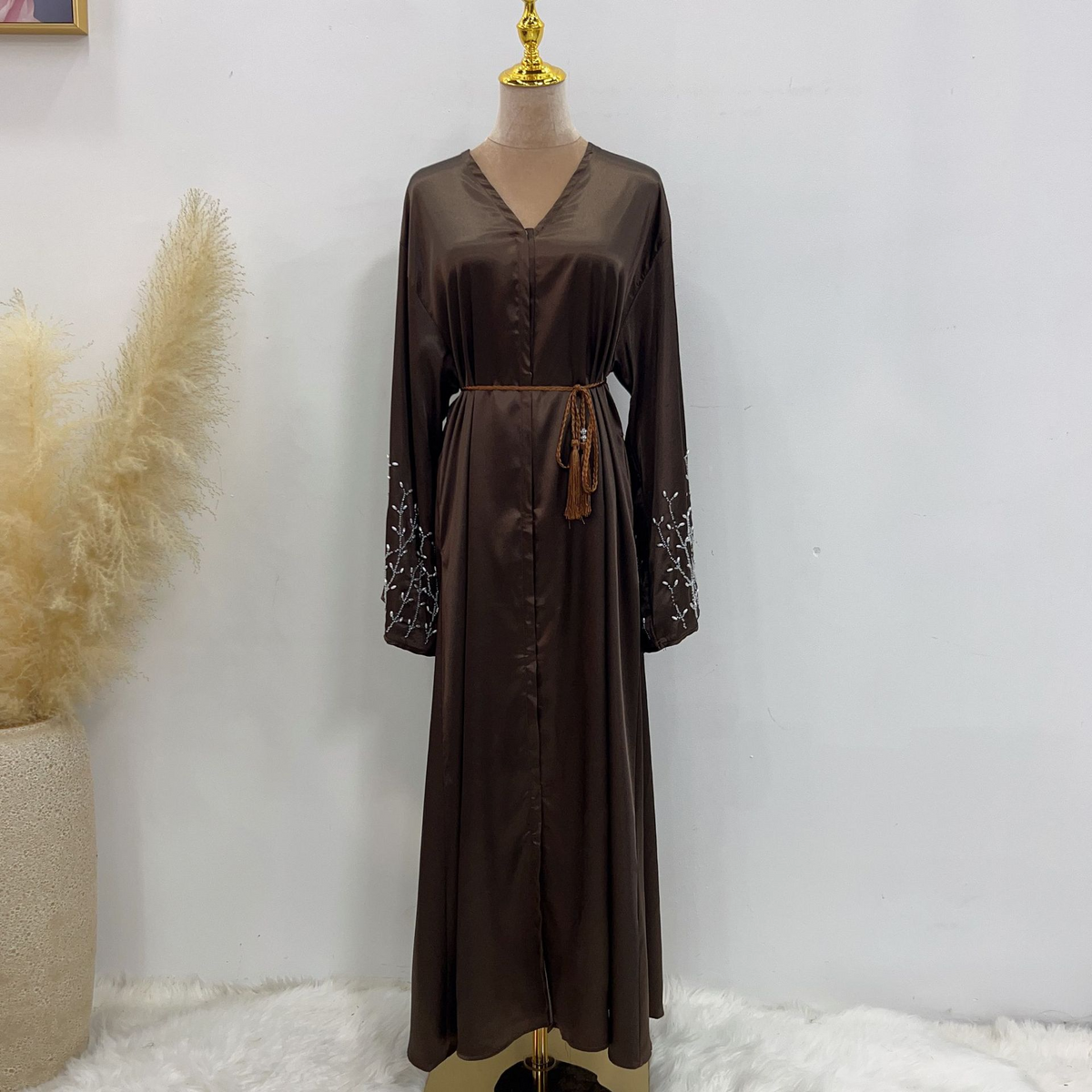 Party Daily Solid Color Handmade Beading Dress Robe