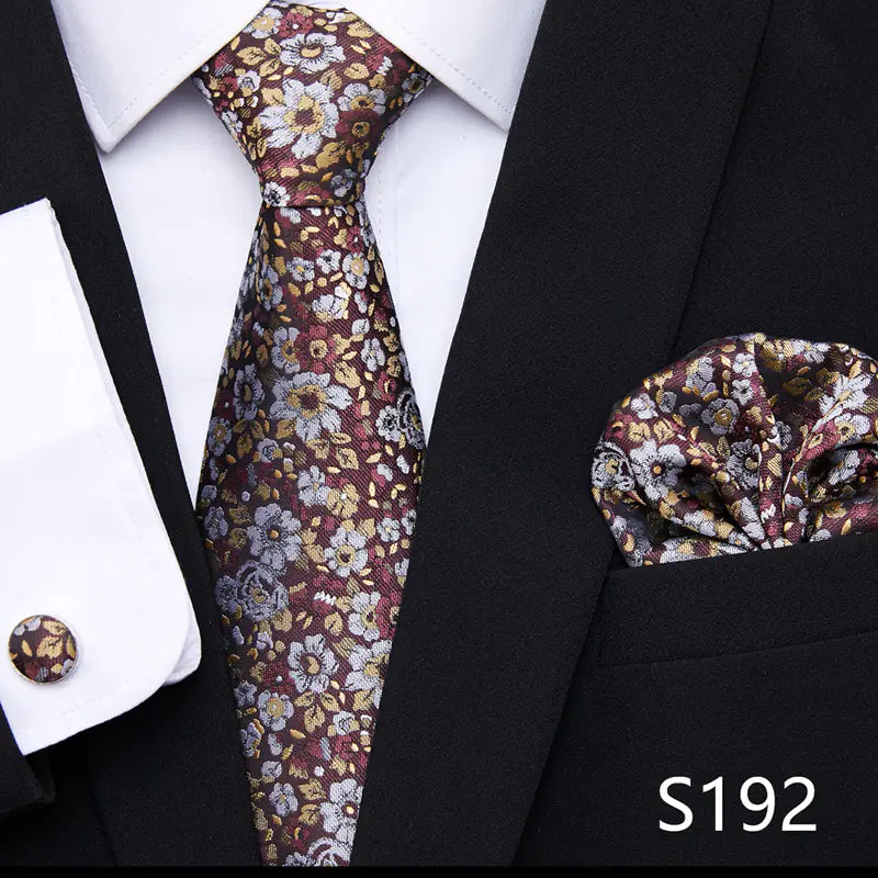 Korean Style Floral Tie and Pocket Square Set for Men