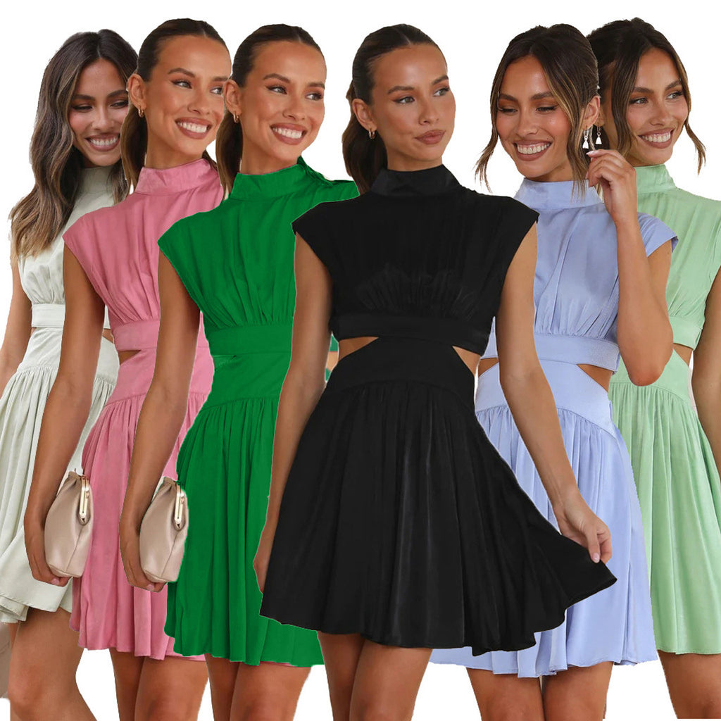Summer Sweet Solid Color Waist-Cinched Dress 23007
