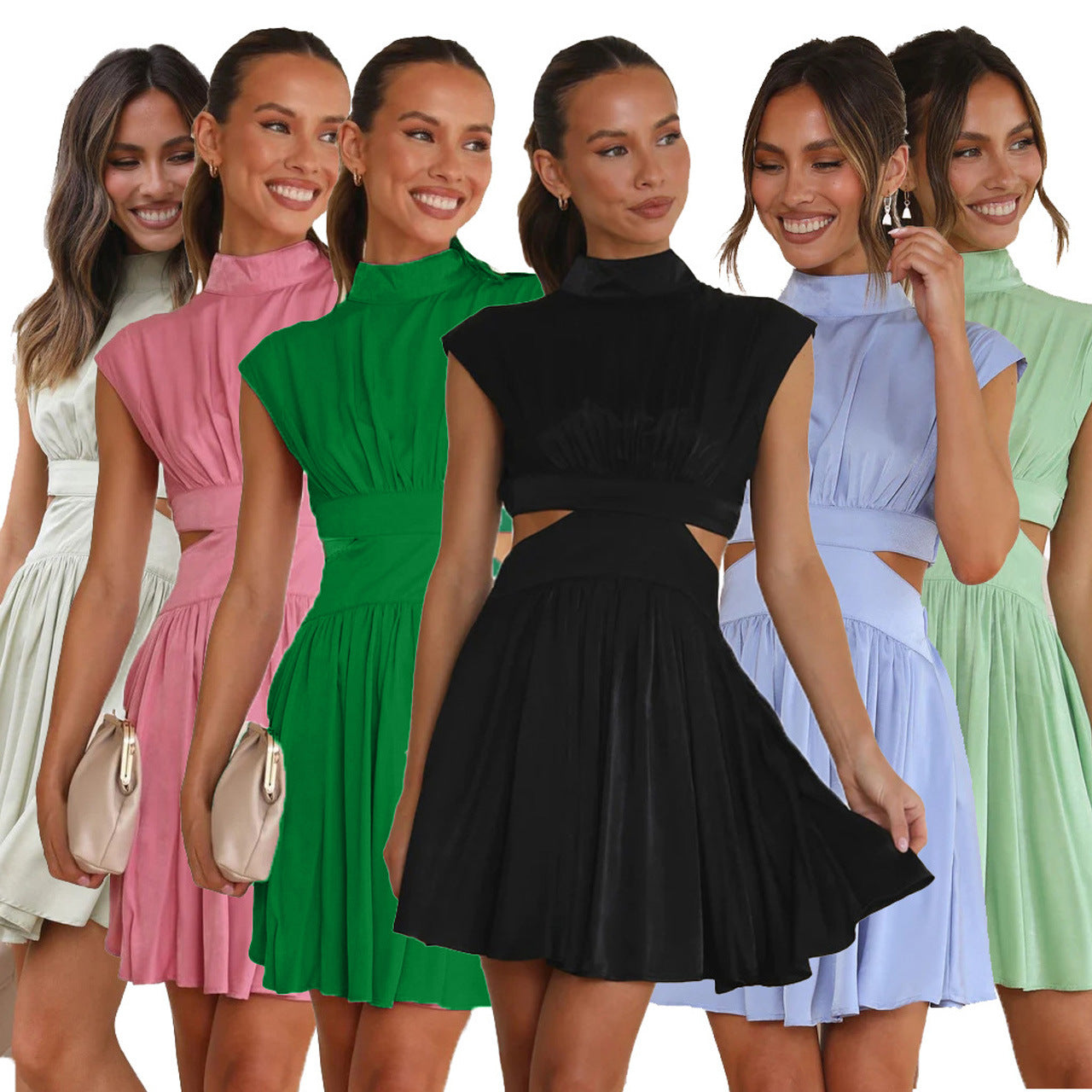 Summer Sweet Solid Color Waist-Cinched Dress 23007