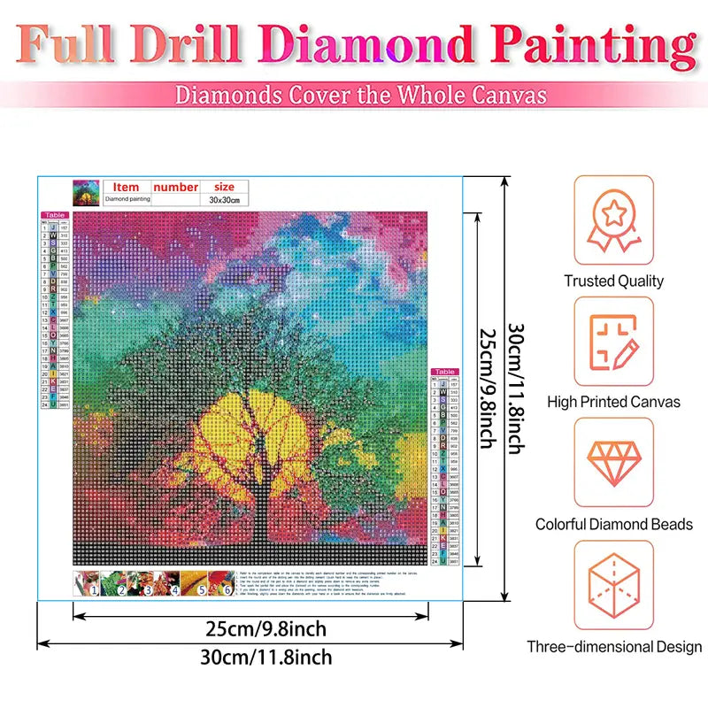 5D Diamond Painting Kit, Sun Tree Canvas Art (30x30cm)