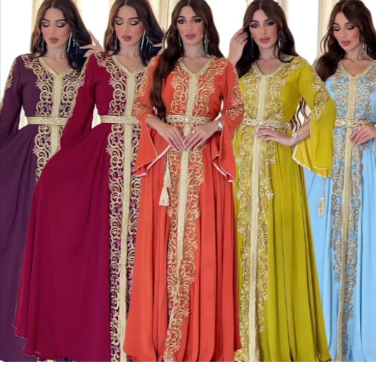 Dubai-Style Embroidered Applique Dress – Elegant and Sophisticated