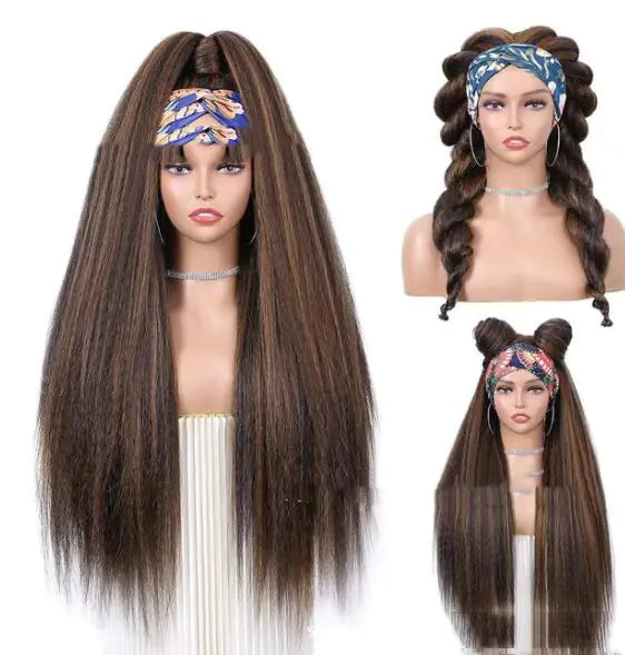 Corn Silk Long Hair Bandana Wig Head Cover Hairband