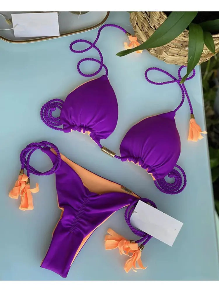 2022 New Backless Braided Bikini Triangle Swimwear