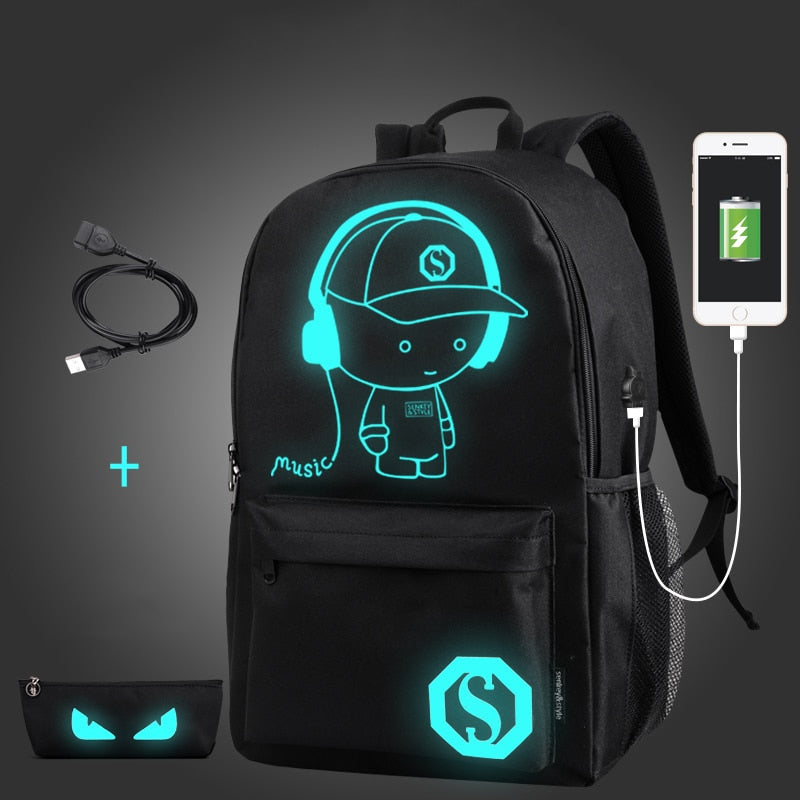 Glow-in-the-Dark Computer Backpack - Music Kid Style