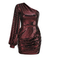 Sexy One-Shoulder Sequin Dress with Flared Sleeves