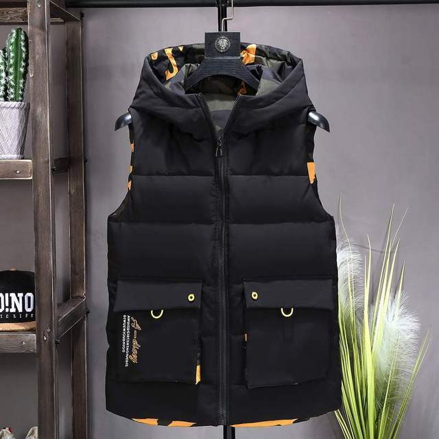 Reversible Thickened Hooded Men's Vest for Fall & Winter