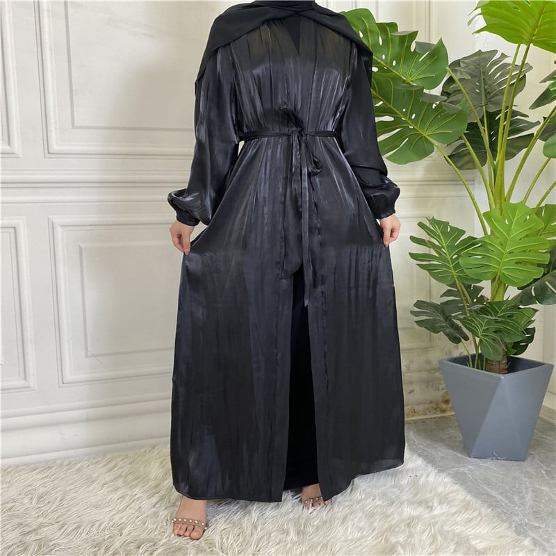 Shiny Silk Lace-Up Cardigan Robe
