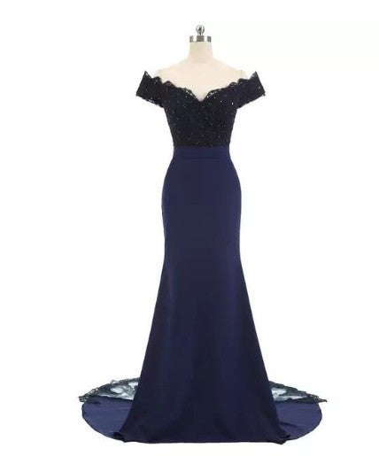 Long Mermaid Fitted Off-the-Shoulder Evening Gown