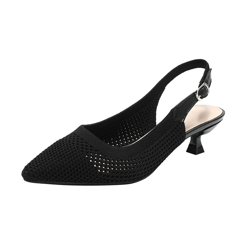 Summer Pointed Toe Hollow Knit Women's Cat Heel Shoes