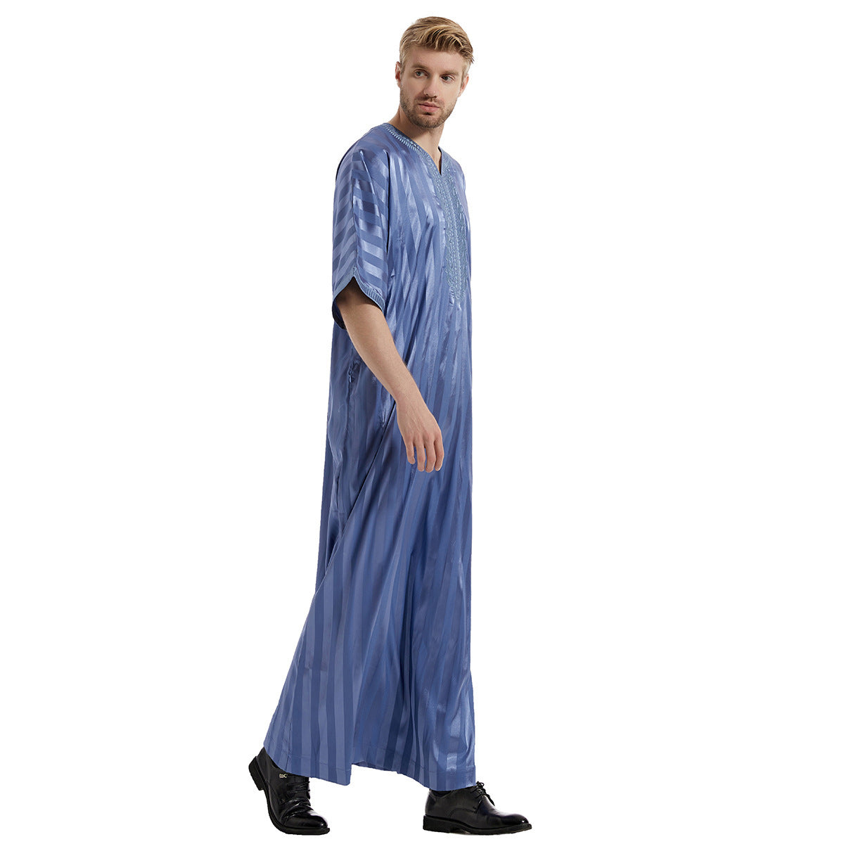 Men's Fashion Robe with Stripe Embroidery Design