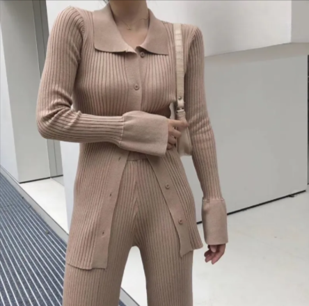 Knitted Long Collar Outfit