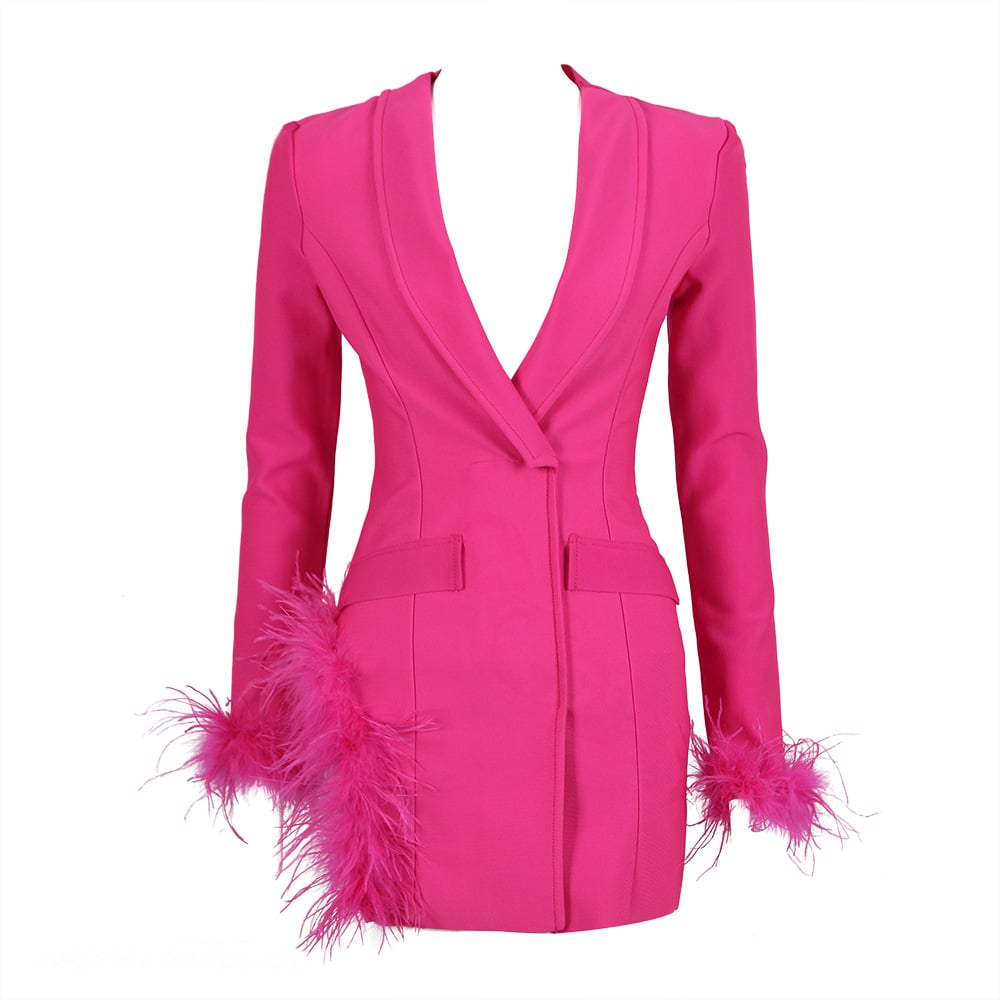 Ostrich Feather Long Sleeve Bandage Dress