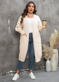 Large Loose Mid-Length Woven Sweater Coat with Pockets