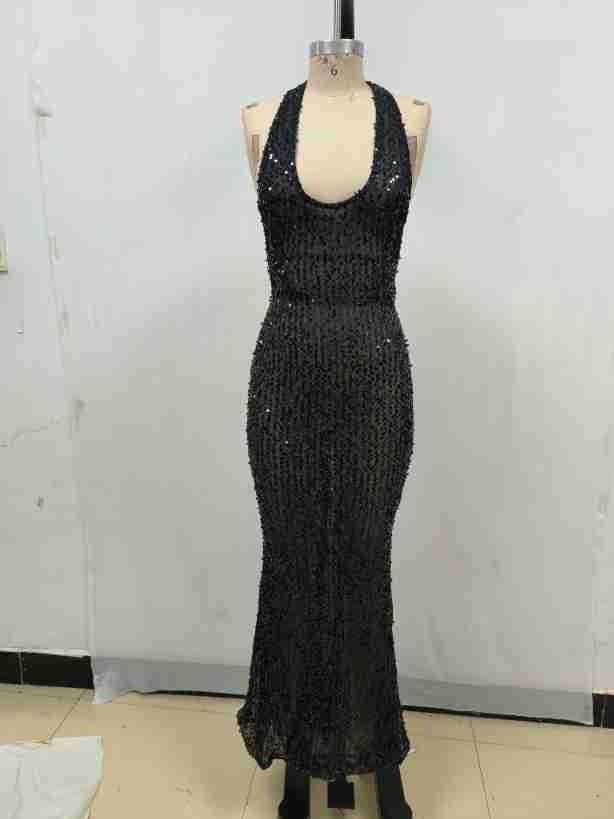 Halter Backless Luminous Maxi Dress