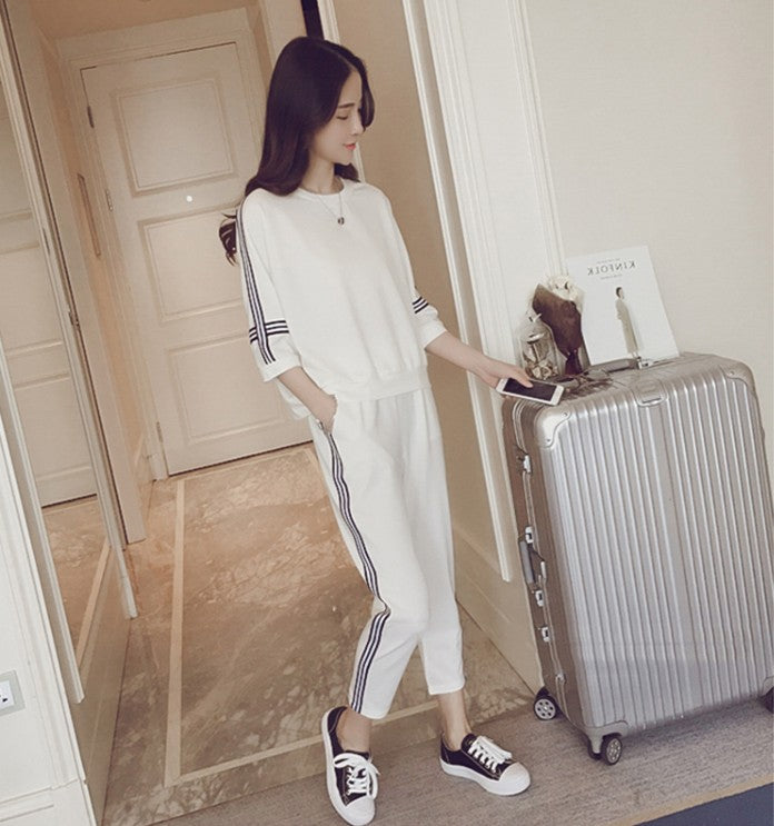 Women's Casual Two-Piece Sports Set with Stripes
