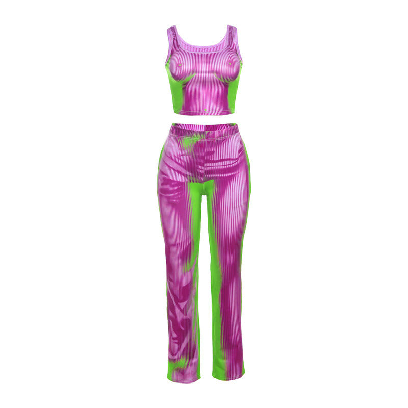 2023 Summer Women's 3D Print Sleeveless Outfit Set