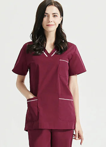 Women's Nurse Uniform Set - White with Navy Trim