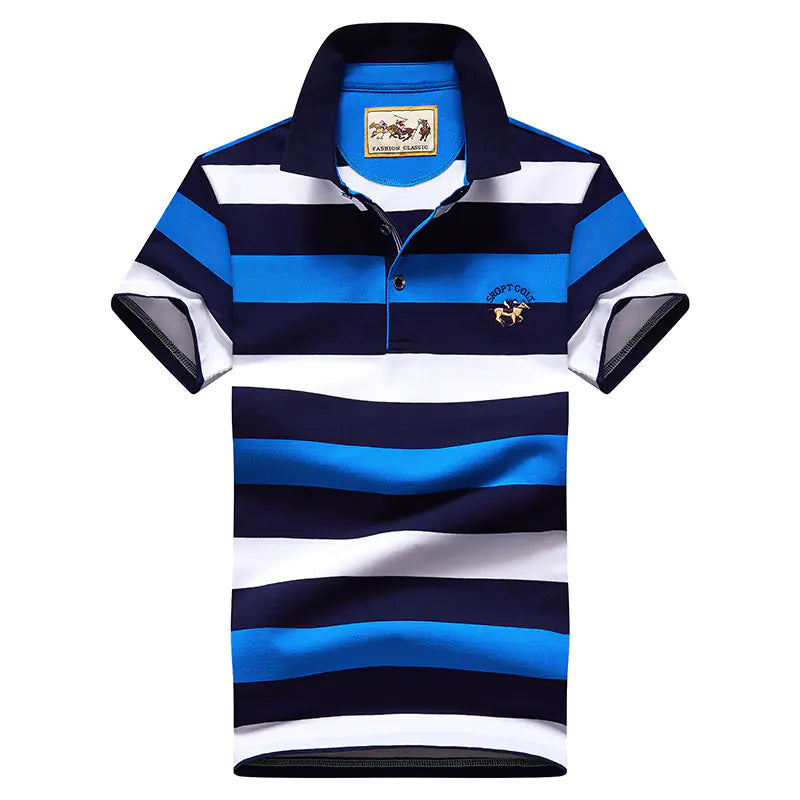 Men's Summer Striped Polo Shirt - Slim Fit Business Tee