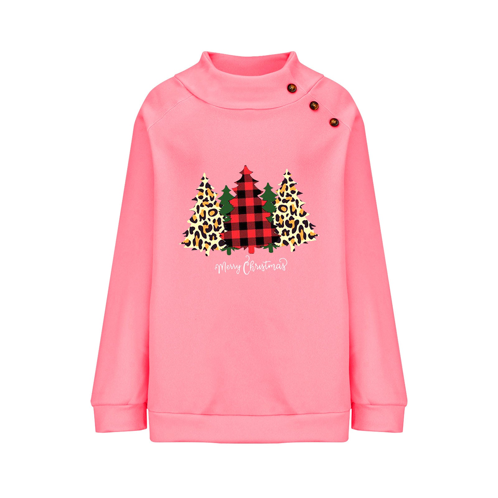 Loose Long Sleeve Round Neck Button Sweatshirt for Women