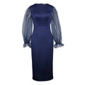 Organza Long Sleeve High Waist Slim Evening Dress