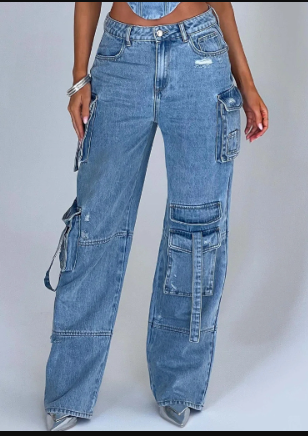 Autumn American Vintage Street Trendy Multi-pocket Workwear Jeans