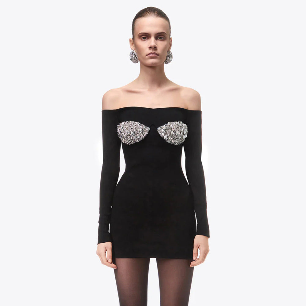 Peach-shaped Rhinestone Off-shoulder Sheath Dress
