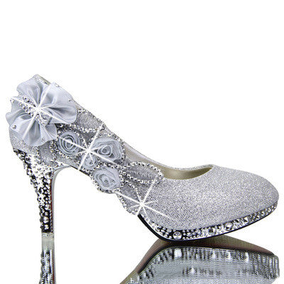 Red High Heel Wedding Shoes with Rhinestones for Women