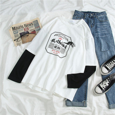 Layered Long Sleeve T-Shirt with Stitching Detail