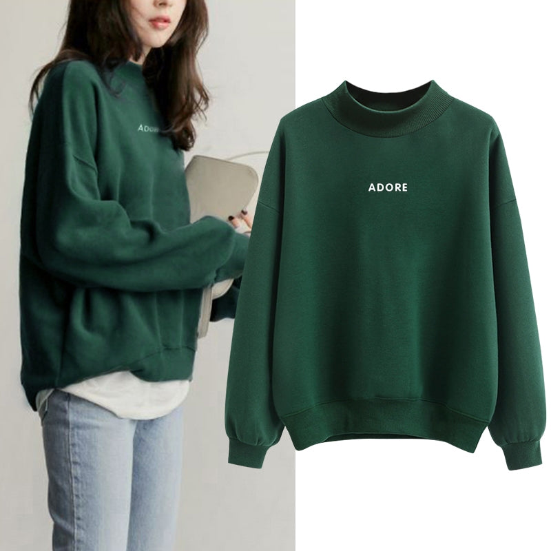 Women's Green Fleece Hoodie with Letter Print (2020)