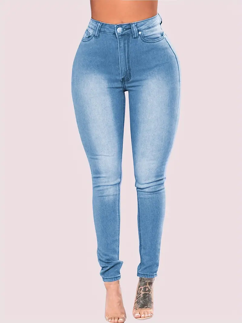 High-Rise Stretchy Blue Jeans for Everyday Comfort
