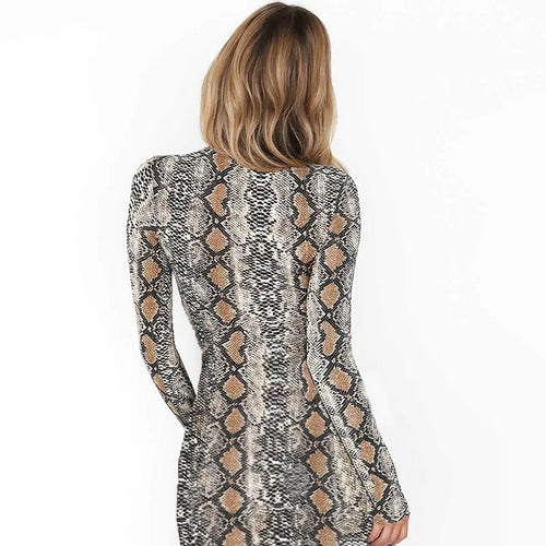 Snake Print Long Sleeve Bodycon Dress