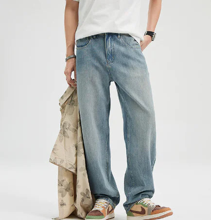 Retro Washed Loose Wide Leg Denim Cropped Pants