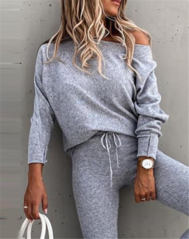 Fashionable Casual High Neck and Pants Two-Piece Set
