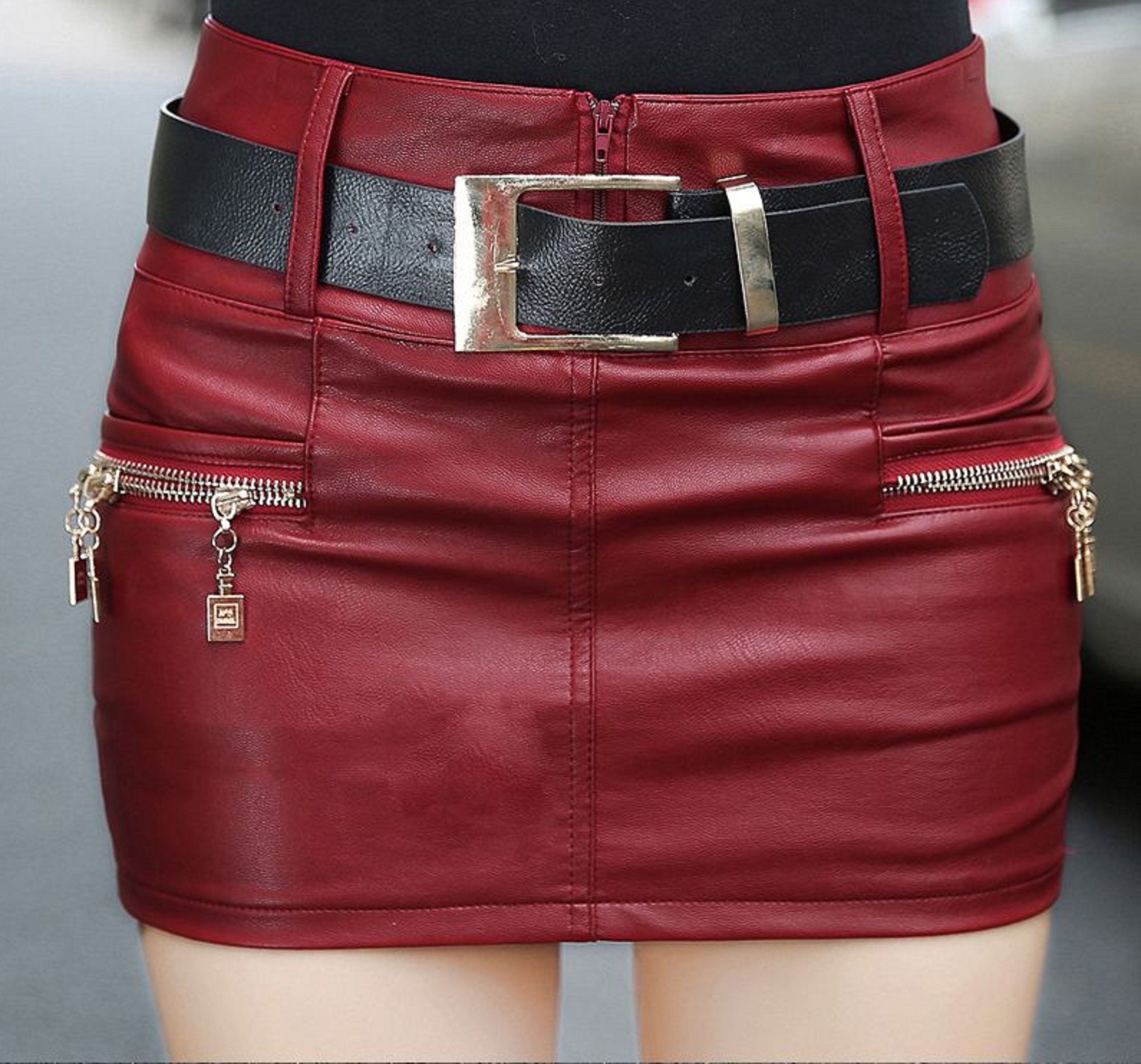 Korean Style Women's A-Line PU Leather Slim Fit Skirt