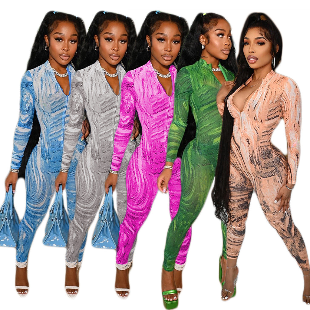 F097 Fashion Multi-Color Starry Digital Print Jumpsuit