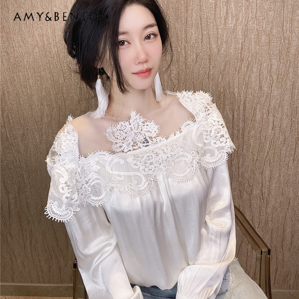 2023 Off-Shoulder Satin Silk Mesh Blouse for Women