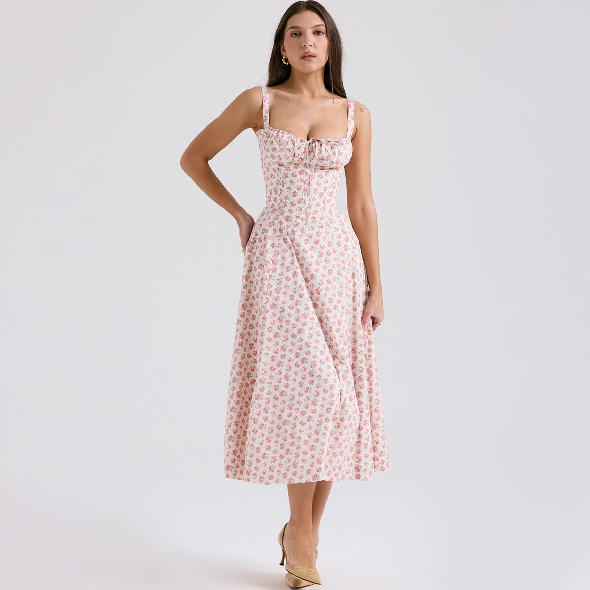 Sexy Backless Floral Midi Dress for Vacation Style
