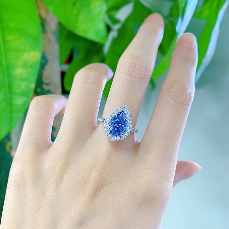 New Silver High Carbon Diamond Blue Ring