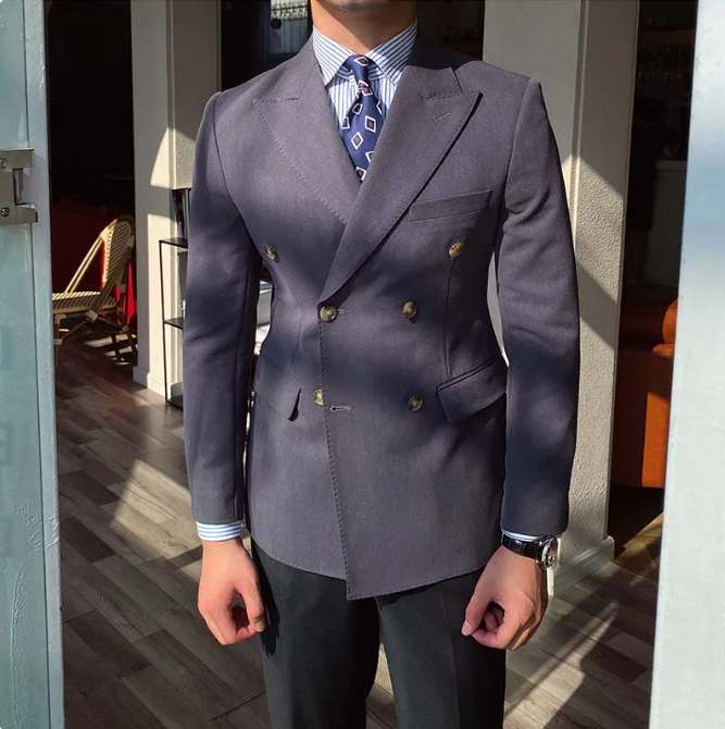 Men's Casual Business Double Breasted Suit Jacket