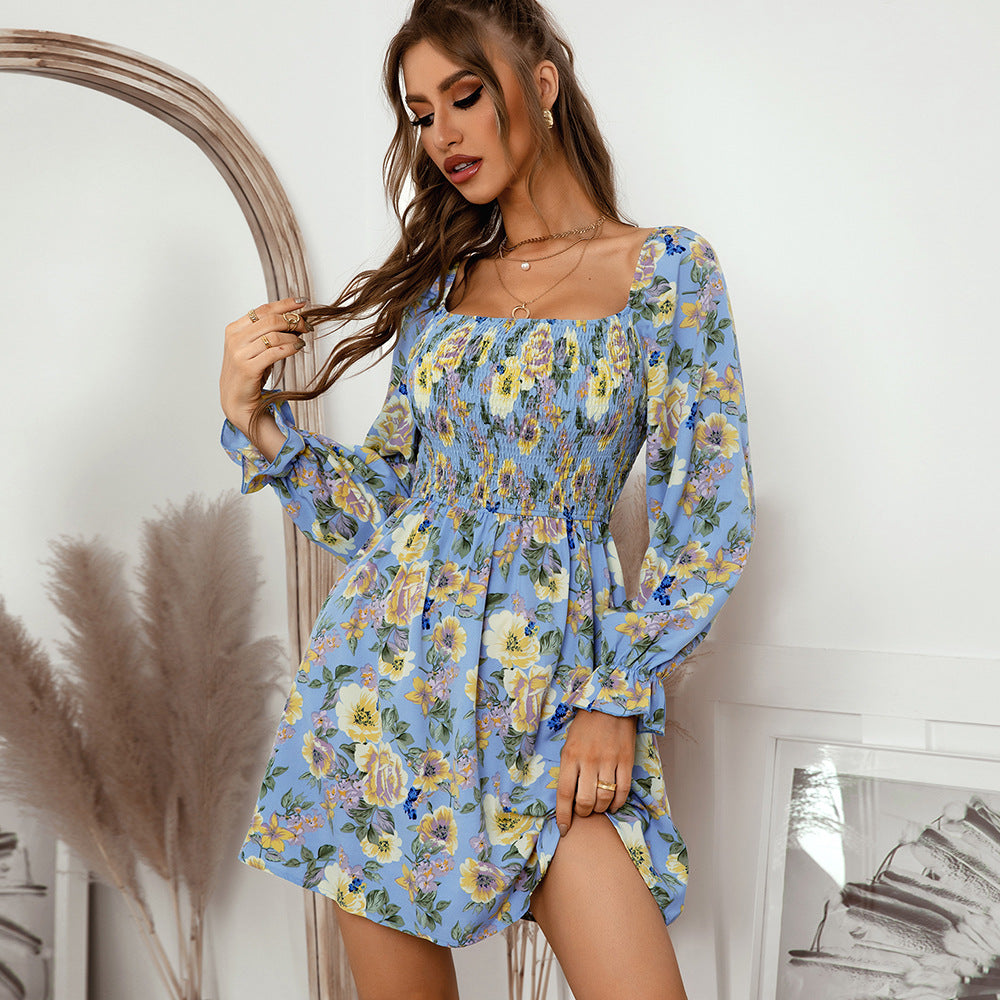 Fashionable Print French Collar Dress for Spring/Summer 2022