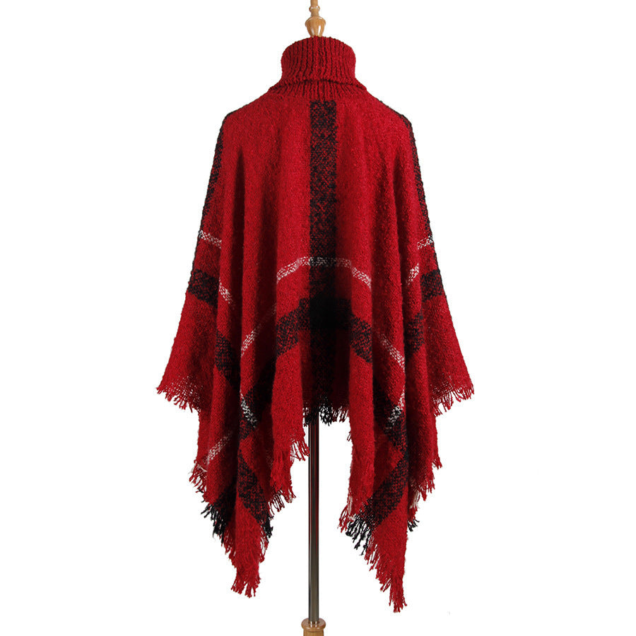 Knit Sweater with Turtleneck and Fringe Cape Design