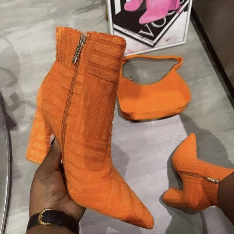 Women's Fashion Heeled Boots with Pointed Toe
