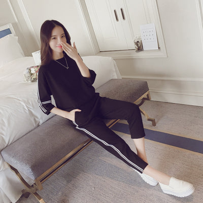 Women's Casual Two-Piece Sports Set with Stripes