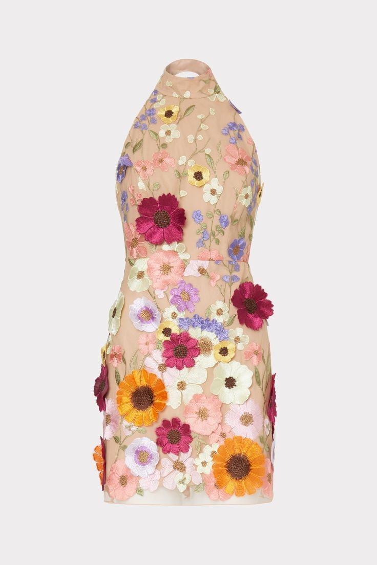 Embroidered Bodycon Dress with Neckline Detail