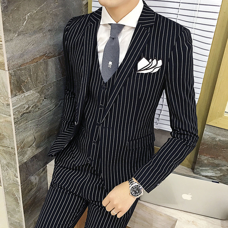 Men's Slim Fit Striped 3-Piece Suit Set for Spring